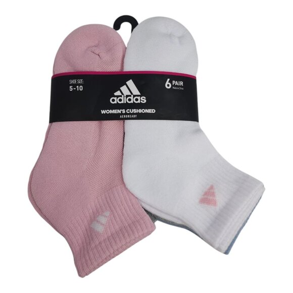 Adidas Womens Cushioned Crew Ankle Socks 6-Pack Size 5-10 AEROREADY Drying - Picture 1 of 9